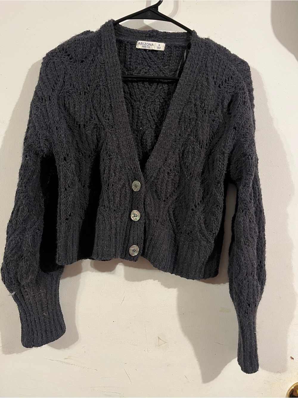 Arizona Jean Company Black Cable Knit Cropped Cardigan